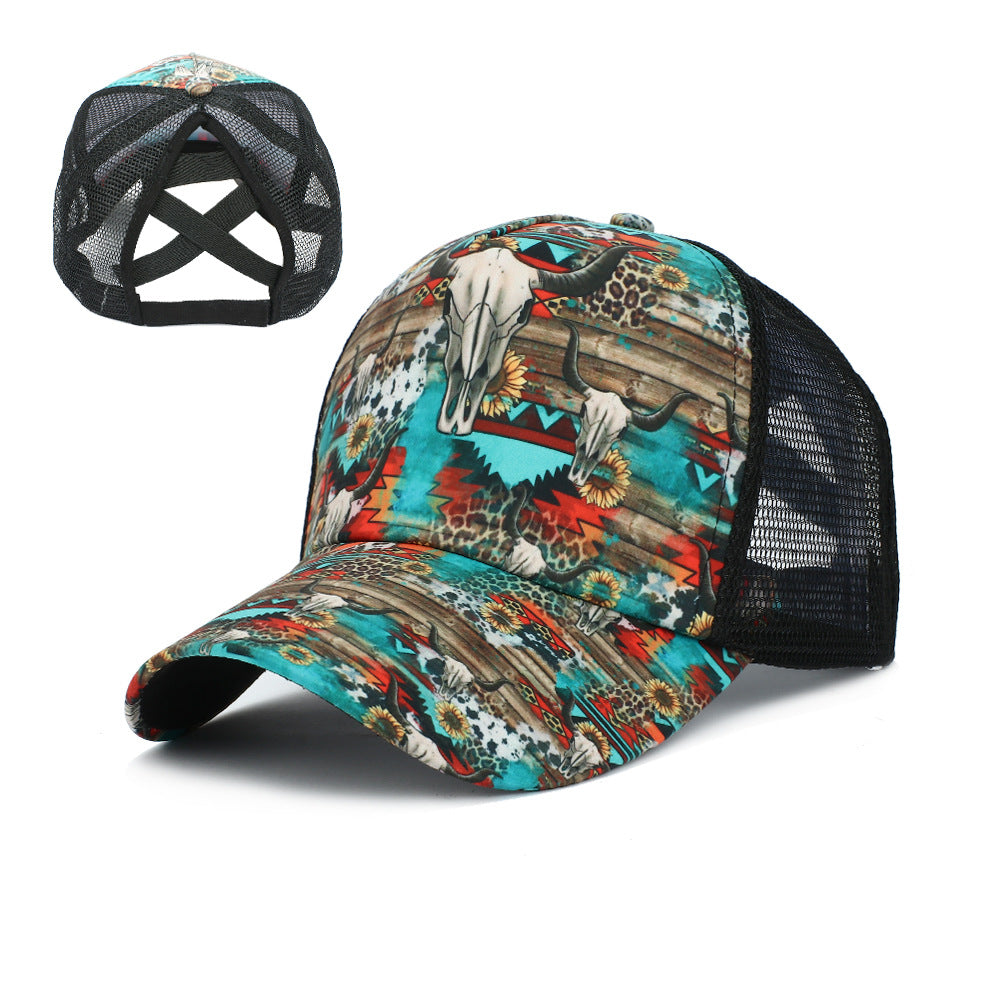 Wholesale  Western style Cross Ponytail Print Baseball Cap Peaked Cap